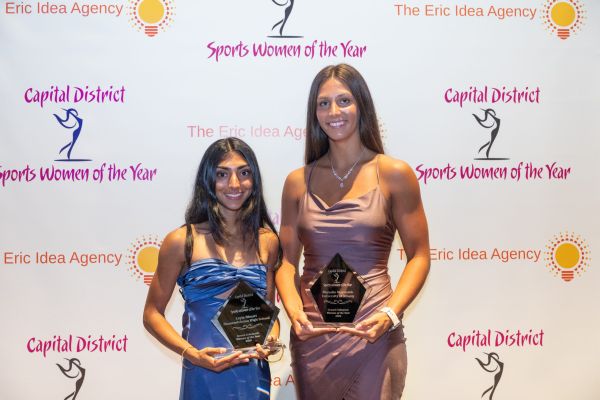 Leyla Bhusri is the 2026 CDSWOY Grand Scholastic Woman of the Year and Shynelle Woroniuk of the University at Albany is the 2026 CDSWOY Grand Collegiate Woman of the Year. (Photo by Faith Rainus/CDSWOY).